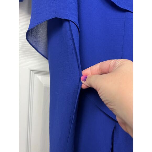 Vtg 80s Ursula of Switzerland Size 12 Blue Chiffon Drape Sequin Shoulder dress - Picture 7 of 10